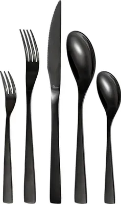 Produktbild von Schwarzes Besteck für 4 Personen, 20-teilig, titanbeschichtet und hochglanzpoliertes Edelstahl, Dicke 4 mm und Steakmesser
