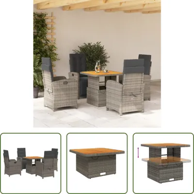 Produktbild von The Living Store 5-tlg. Garten-Essgruppe mit Kissen Grau Poly Rattan