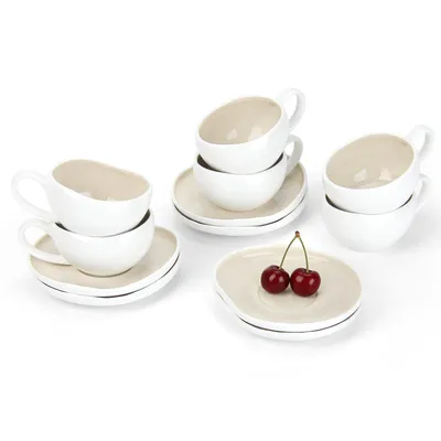 Produktbild von HOMELUX Tassen Set 6er mit Untertassen 120 ml Kaffeetassen Set  Espressotassen Set 6 Personen, Hält Lange Warm Spülmaschinenfest Kaffee Tassen Sets