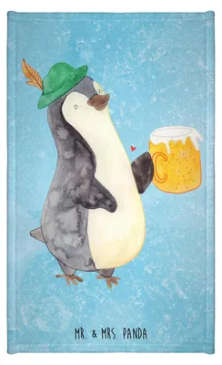 Produktbild von Mr. & Mrs. Panda Handtuch Pinguin Bier - Eisblau - Geschenk, Beschwippst, Baumwollhandtuch, badezimmer, Gäste-WC, gäste wc, Feierabend, frottierhandtuch, Pinguine