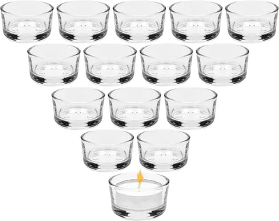 Imagen del producto de Juego de 15 portavelas pequeños, vasos para velas de 4,5 cm de diámetro, transparentes, soportes para velas, vidrio, adornos, mini soportes para velas