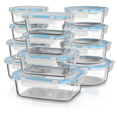 Produktbild von Arendo Vorratsdosen Set 12-teilig aus Borosilikatglas mit Deckel auslaufsicher 320 bis 1040 ml Frischhaltedosen rund quadratisch rechteckig blau transparent
