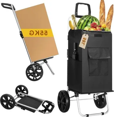 Produktbild von Famanu Einkaufstrolley faltbar - max. Tragfähigkeit 30 kg - große Räder - abnehmbare Tasche - schwarz
