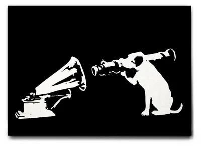 Image de Giallobus - Hmv  chien - Banksy - 140L x 100l cm - Tableau - Toile à cadre standard