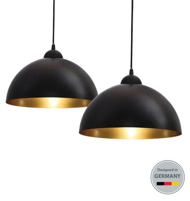 Immagine prodotto di Lampadari a sospensione vintage industriale, set da 2, diametro 30cm, adatti per lampadine LED E27 non incluse, lampada elegante da soffitto per sala da pranzo, metallo nero esterno, oro interno IP20