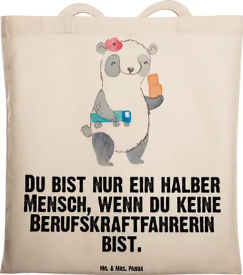 Produktbild von Mr. & Mrs. Panda Tote Bag Berufskraftfahrerin Herz - Transparent - Geschenk, Stoffbeutel, Einkaufstasche, Uni Tasche, Jutebeutel