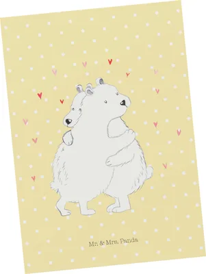 Produktbild von Mr. & Mrs. Panda Postkarte Eisbär Umarmen - Gelb Pastell - Geschenk, Postkarten, bildkarte, Motivkarte, Grußkarte, Lustige Sprüche, Ansichtskarte
