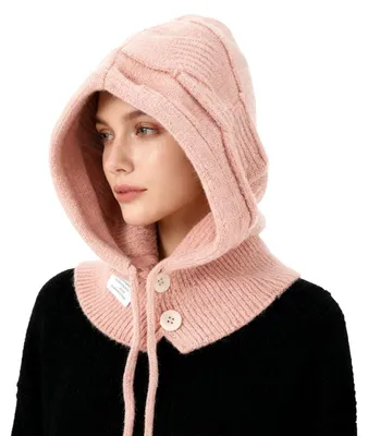 Produktbild von Damen Winter Thermo Strickmütze & Schal 2in1 Winddicht Rosa