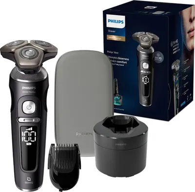 Produktbild von Philips Shaver S9000 Prestige SP9840/31 Elektrischer Nass- und Trockenrasierer mit SkinIQ, Rotationstrasierer, Grau, NanoTech Dual Precision blades; Hydro SkinGlide Coating, Replace every 2 yrs with SH91, 2 Jahr(e), Akku