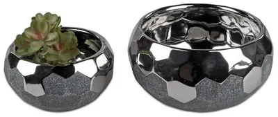 Produktbild von 2er Set Dekoschalen Gefäße ANTHRAZIT rund 15 + 20cm grau silber Keramik Formano