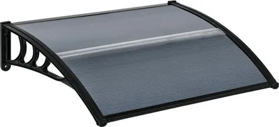 Immagine prodotto di Pensilina per porta d'ingresso 100 x 75 cm Pensilina ad arco in alluminio e policarbonato Pensilina con protezione UV Pensilina per porta d'ingresso per balcone, protezione solare, protezione pioggia, nera