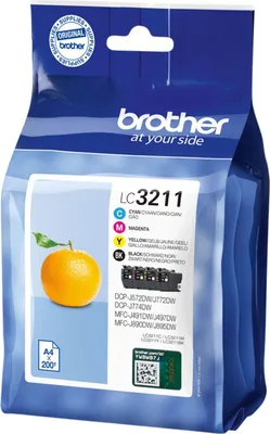 Produktbild von Brother LC3211VAL, Standardertrag, Schwarz, Cyan, Magenta, Gelb, 4 Stück(e), 200 Seiten, 200 Seiten, Multipack