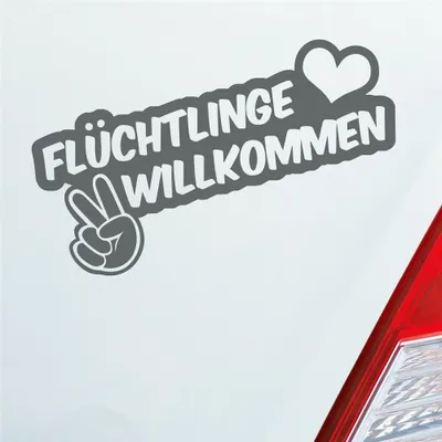 Produktbild von Auto Aufkleber Refugees Welcome Flüchtlinge Willkommen 20x9 cm Grau Sticker Heckscheibenaufkleber