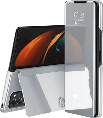 Produktbild von Samsung Galaxy Z Fold2 Hülle, Lichtdurchlässigen Spiegel Abdeckung, Klappetui Kunstleder Schutzhülle für Samsung Galaxy Z Fold 2 5G Silber