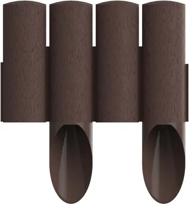 A product shot of brown plastic garden edging with a wood grain texture.