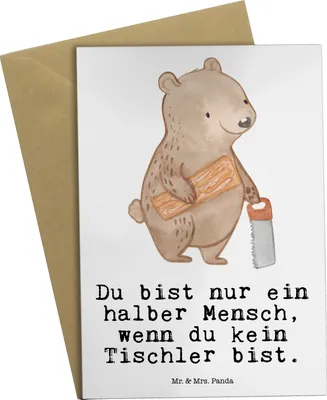 Produktbild von Mr. & Mrs. Panda Grußkarte Tischler Herz - Weiß - Geschenk, einladungskarten, neujahrskarte, dankeskarten, Grußkarten, weihnachtskarten, osterkarten