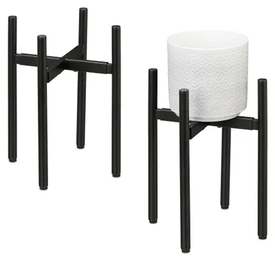 Produktbild von Pflanzenständer, 2er-Set, verstellbare Breite, BxT: 26x26-37x37 cm, Blumentopfständer aus Metall, für den Innenbereich, schwarz