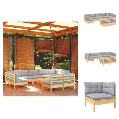 Produktbild von vidaXL 10-tlg. Garten-Lounge-Set mit Grauen Kissen Kiefer Massivholz -  Gartenmöbel-Sets