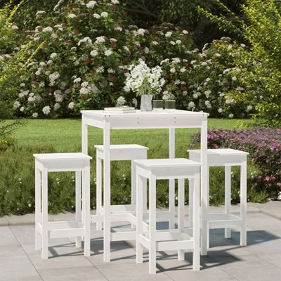 Produktbild von Cloris Designermöbel 5-tlg. Gartenbar-Set Weiß Massivholz Kiefer 2024 Neu