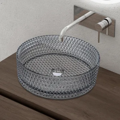 Produktbild von doporro waschbecken Aufsatzwaschbecken Glaswaschbecken BxTxH: 39x39x12cm in Grau Glas Waschplatz Handwaschbecken Waschtisch Minerva07