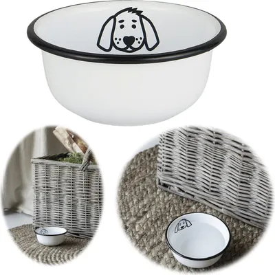 Produktbild von LS-LebenStil Vintage Fressnapf für Hunde Emaille Weiß 11x5cm Retro mit Motiv Napf Hundenapf Wassernapf Futterstation Futterbar Reisenapf klein Keramik