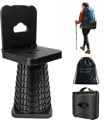 Produktbild von Unyqoos® Verstellbarer Teleskop-Hocker mit Rückenlehne – faltbar, höhenverstellbar 9–45 cm, 250 kg Tragkraft, rutschfeste Füße & Tragetasche für Camping, Angeln