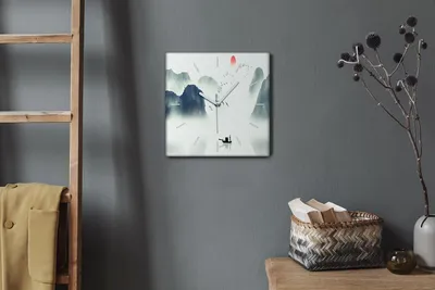 Produktbild von Coloray Hodiny Unikátní 30x30 cm  Tiché hodiny Pro obývací pokoj a kuchyň Nástěnné hodiny Plátno Bílé ručičky hodin - Viz ptáci horské mlhy