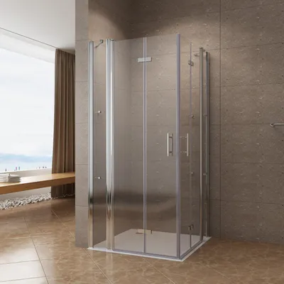 Produktbild von AQUALAVOS Eckdusche mit Duschtür Doppeltür Drehfalttür 120x120x197cm mit Festteil und Duschablage