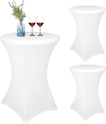 Obrázok produktu pre Stretch barový stolový kryt sada 3 bielych Ø 80-85cm Elastan obrus banket svadba