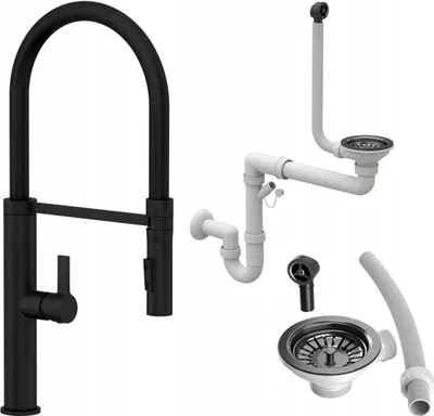 Produktbild von Granitan | Full Küchenarmatur - Schwarz - 485 mm - Ausziehbarer Auslauf - Manueller Siphon