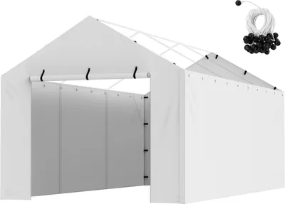 Image de Carport Tente de garage 3 x 6 m, garage en toile, étanche et protégé contre les UV, remise voiture, installation facile avec sangles, blanc (partie supérieure et cadre non inclus)