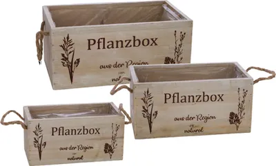 Obrázok produktu pre Drevený box na rastliny s fóliou sada 3 - 29 / 24 / 20 cm - záhradné dekoratívne kvety