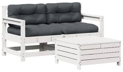 Immagine prodotto di set 3 pezzi da giardino con cuscini in legno di pino massiccio bianco