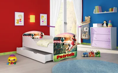 Obrázok produktu pre ACMA I mládežnícka posteľ detská posteľ juniorská posteľ kompletná súprava s lamelovým roštom biela 37 futbalista 2 160x80 + základňa postele