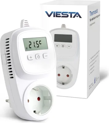 Immagine prodotto di VIESTA® TH12 Termostato Presa – Programmabile 7 Giorni, 230V / 16A / 3600W, 5–35°C, Display LCD, EEPROM, Antigelo, per Riscaldatori Elettrici