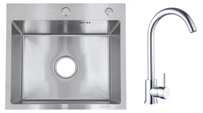 Produktbild von Faizee Home Future Serie Edelstahlspüle Silber 30/40/50x45x22 cm mit Spülkorb Seifenspender Siphon Genial Armatur