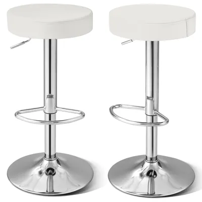 2er-Set Barhocker, höhenverstellbar 63,5–84 cm, drehbar, Kunstleder, weiß