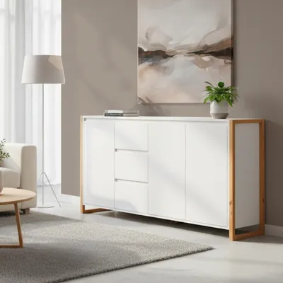 Immagine prodotto di Credenza New Denver3 con 3 cassetti e 3 ante bianco e rovere 160x40x88H