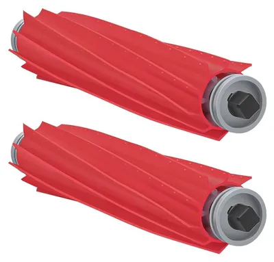 Two red vacuum cleaner brush rolls are shown against a white background.