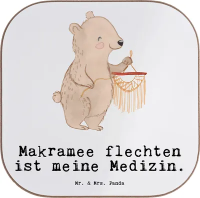 Produktbild von Mr. & Mrs. Panda Getränkeuntersetzer Bär Makramee - Weiß - Geschenk, Untersetzer Gläser, bieruntersetzer, gläseruntersetzer, Basteln, Tischschoner, mit, für, Coaster