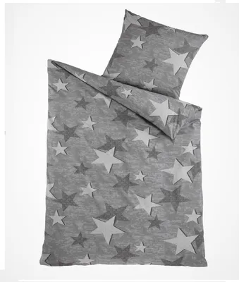 Produktbild von 2-teilig Renforce Baumwolle Bettwäsche-Set Bett Garnitur Bettbezug 135x200 Kissenbezug 80x80 NEU Grau Silber Stern Star
