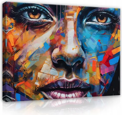 Produktbild von Leinwandbilder Frau Gesicht Kunst Abstrakt 120x80 cm XXL Modern Canvas Bild auf Leinwand Bilder Leinwandbild Wandbilder Wohnzimmer Schlafzimmer