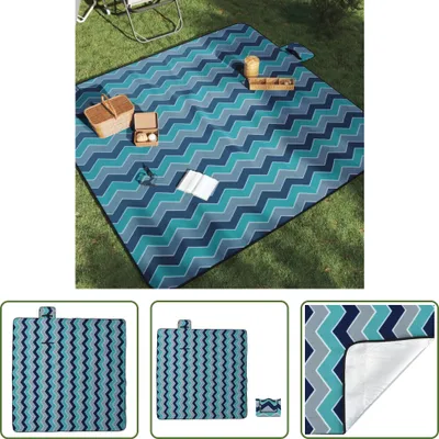 Obrázok produktu pre The Living Store Skladacia pikniková deka Blue Wave Pattern 200x200 cm Velvet