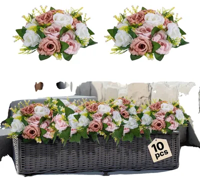 Obrázek produktu pro VEVOR umělé květiny, 10 kusů, 240x240x120 mm, umělé květinové koule, aranžmá z umělých růží pro svatební výzdobu, domácí dekorace, stolní dekorace, večírky, oslavy, růžové a bílé růže