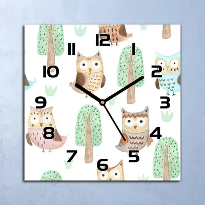 Produktbild von Wanduhr Echt-Glas-Küchenuhr Eulen und Bäume Quarz Lautlos 30x30 Deko Bilder
