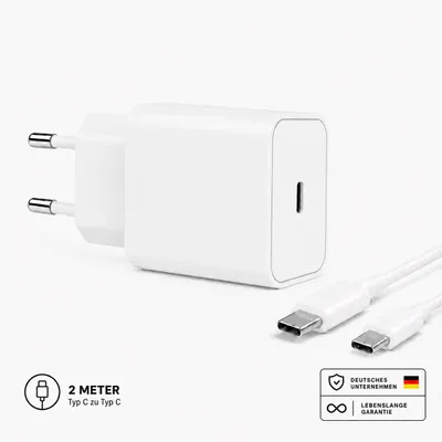 Produktbild von USB C Schnellladegerät mit Kabel Universal Netzteil Ladegerät 45Watt – Weiß / Typ C 2 Meter