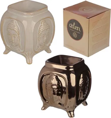 Zdjęcie produktu dla Ceramiczny podgrzewacz olejków Eden - Wytłoczona Twarz Buddy - złoty