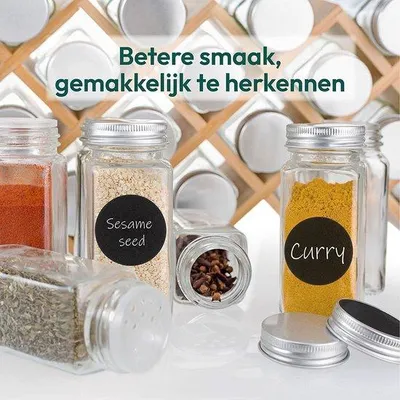 Obrázek produktu pro Stojan na bylinky z bambusu se skleněnými nádobami a víčky