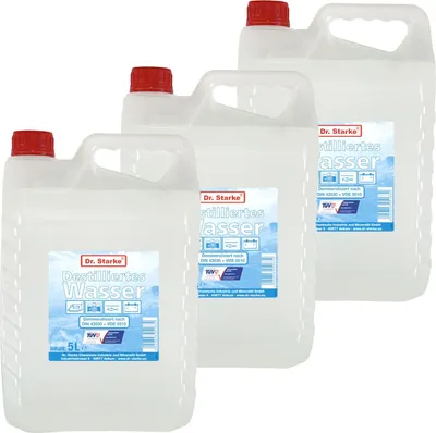 Image de 3x 5L Eau distillée déminéralisée pour le ménage, les loisirs et la voiture Bidon d'eau Eau de repassage déminéralisée