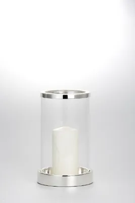 Produktbild von Windlicht versilbert und anlaufgeschützt mit Klarglas (H 20 x D 12,5 cm), hochwertiges Qualitäts Windlicht